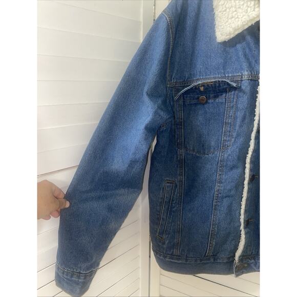 North 40 Men's Sherpa Lined Jacket Men's Blue Button Up Denim Trucker Sz Large - Picture 3 of 11